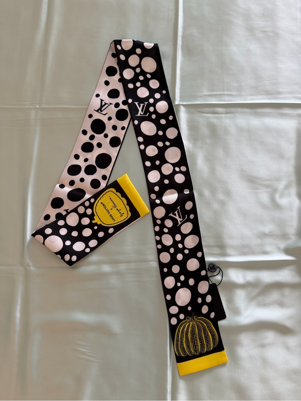 LV  twilly scarf black white polka dots